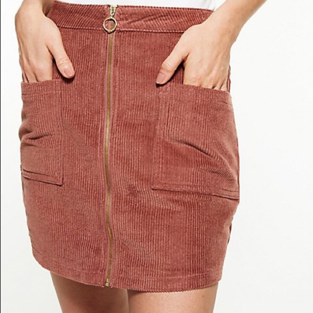 Corduroy Mauve Zip-Up A Line Skirt